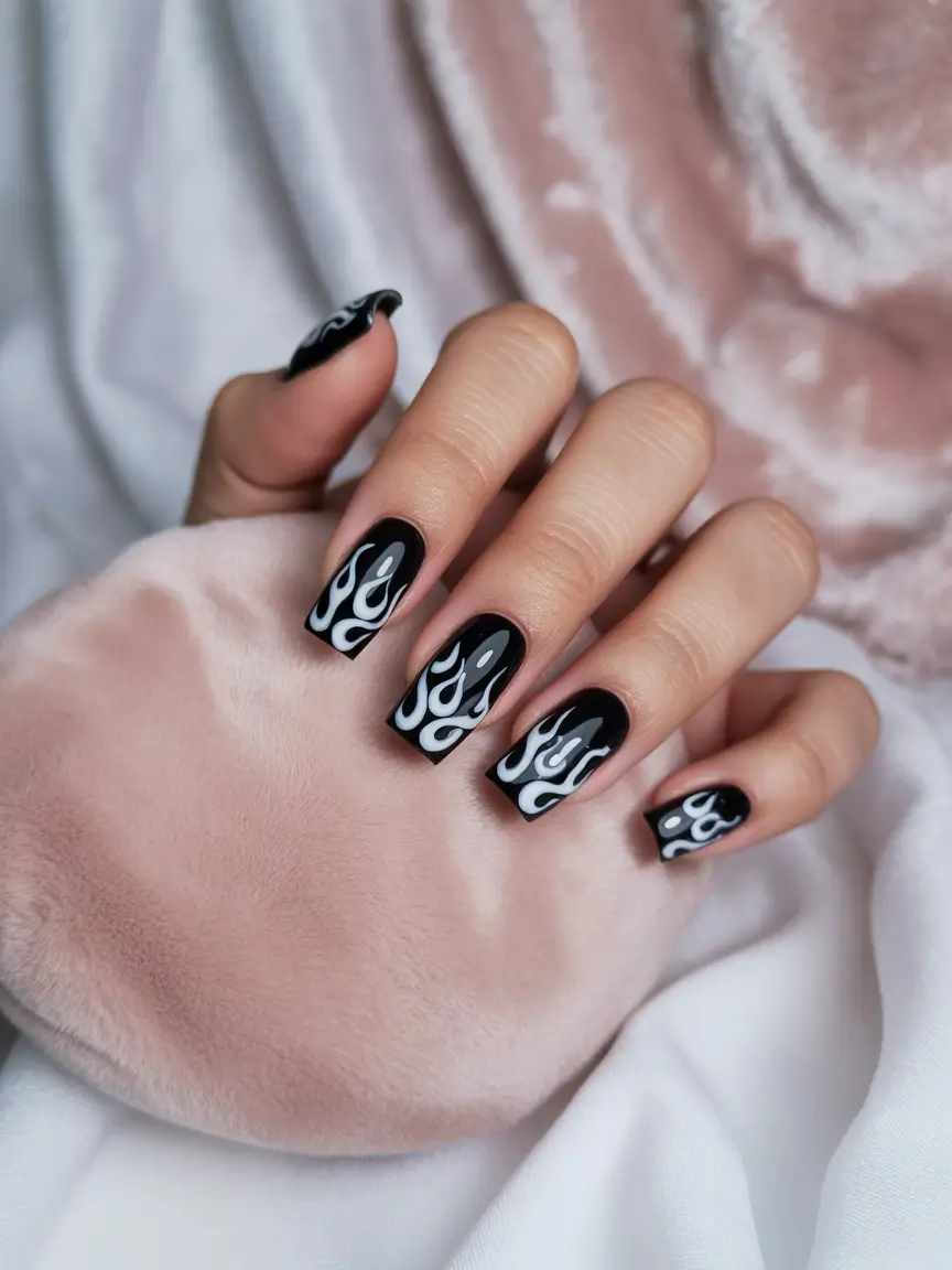 Black Summer Nails That Pop in 2025 Hot Flame Energy with Matte Heat