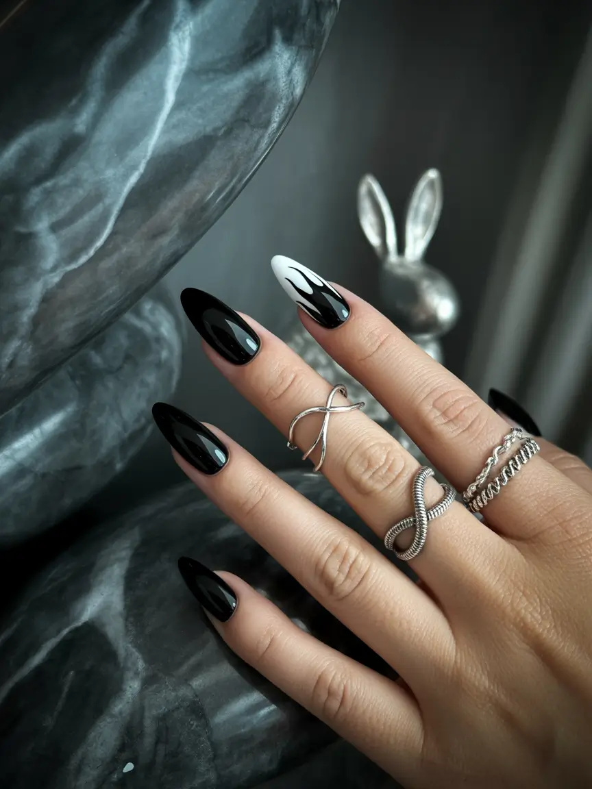 Black Summer Nails That Pop in 2025 Monochrome Meltdown with a Twist
