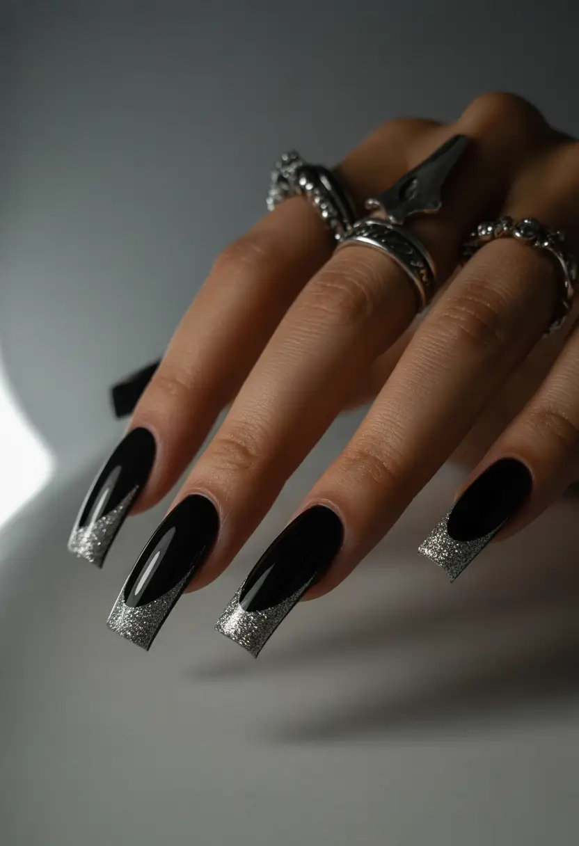 Black Summer Nails That Pop in 2025 Silver Swoop Drama