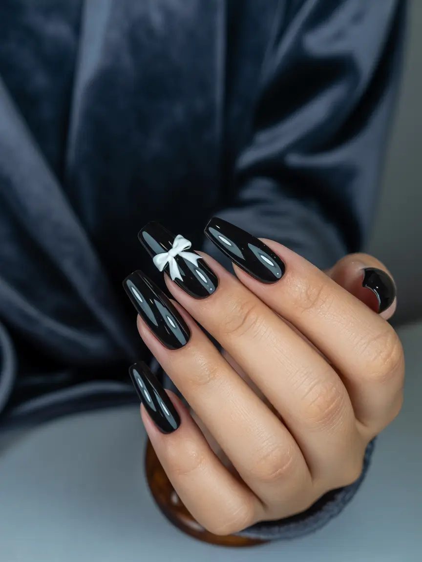 Black Summer Nails That Pop in 2025 Ribbon Charm Realness