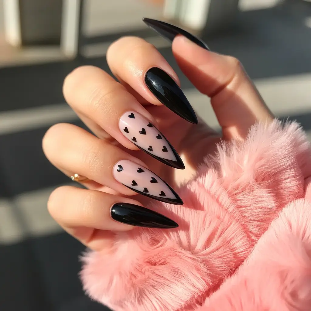 Black Summer Nails That Pop in 2025+Glossy Drama with a Side of Romance