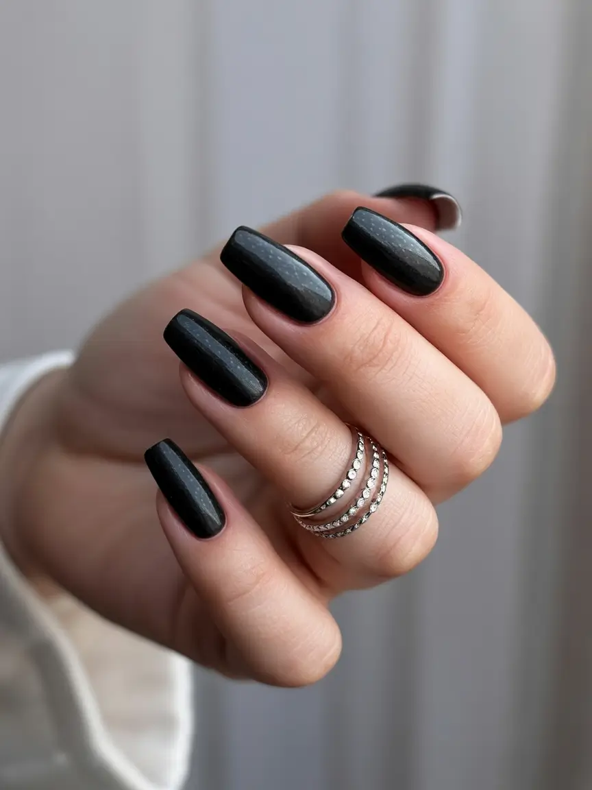 Black Summer Nails That Pop in 2025+Black Chrome Elegance with a Touch of Midnight