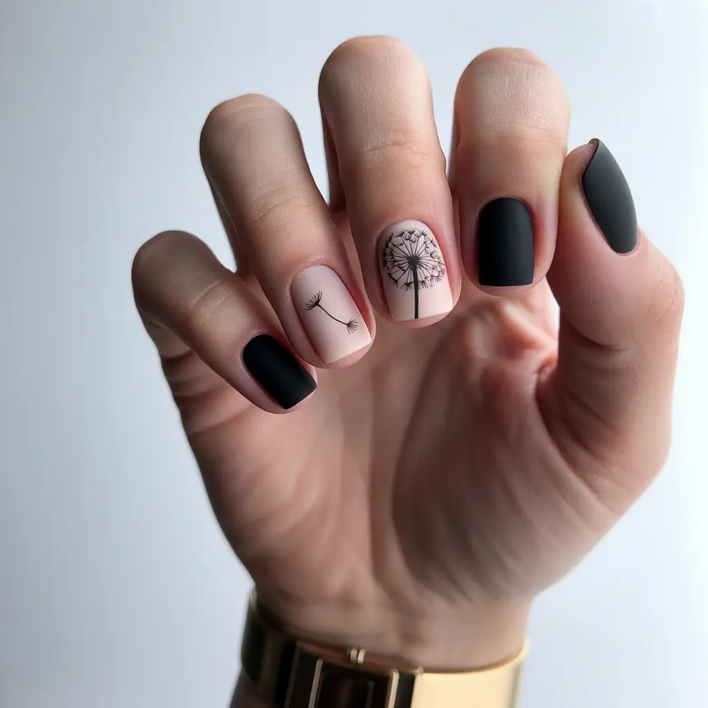 Black Summer Nails That Pop in 2025 Minimalist Dandelion Dream