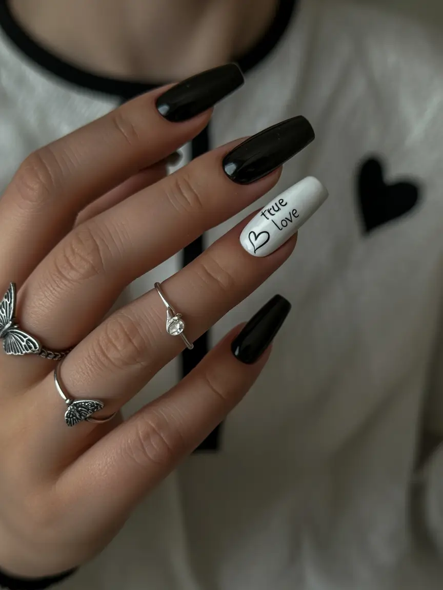 Black Summer Nails That Pop in 2025 Statement Love with Monochrome Drama