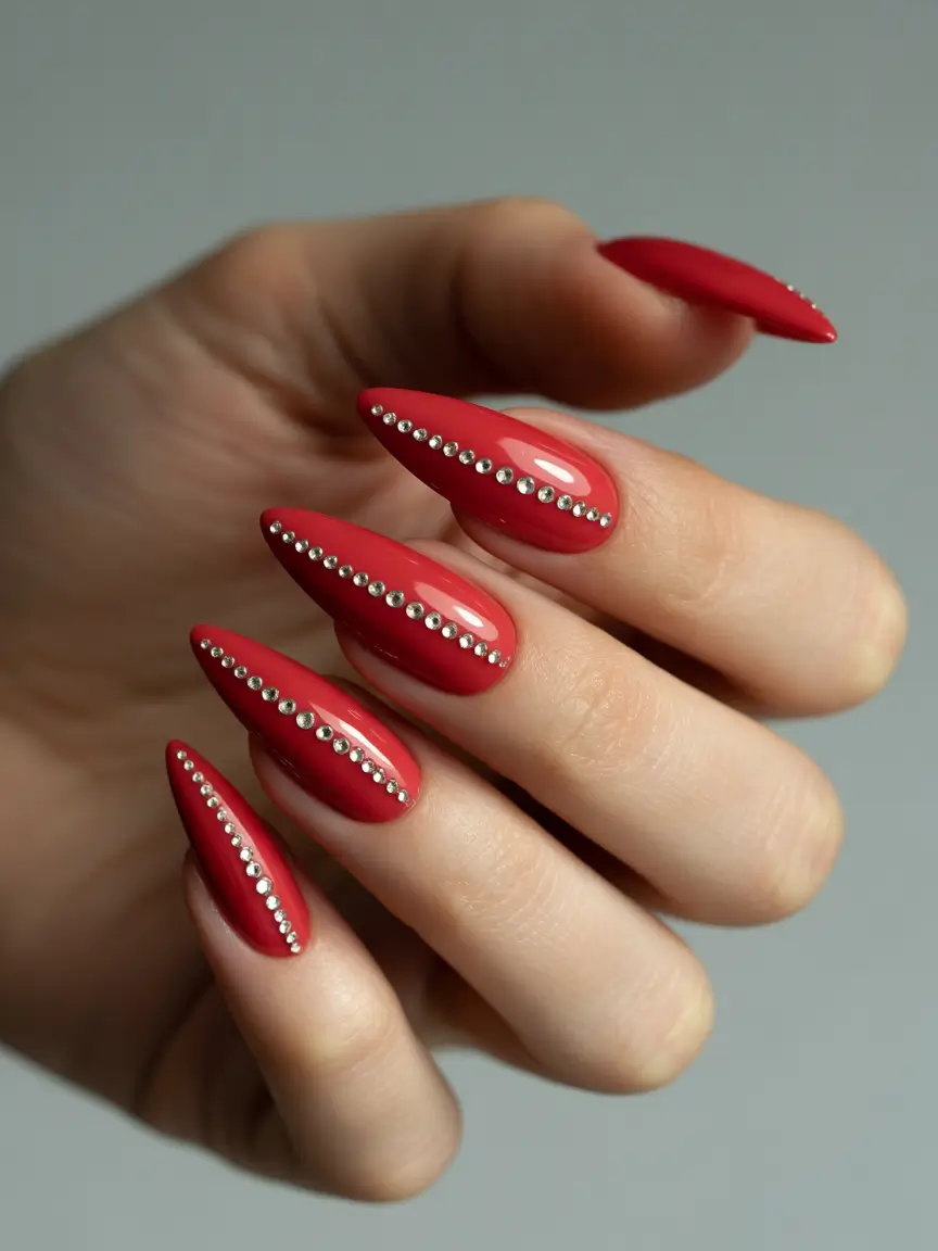 Bold Red Nails for Summer 2025 Vibes Gem Lined Drama