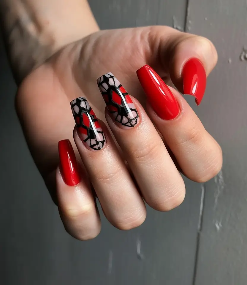 Bold Red Nails for Summer 2025 Vibes Red Mosaic Glass