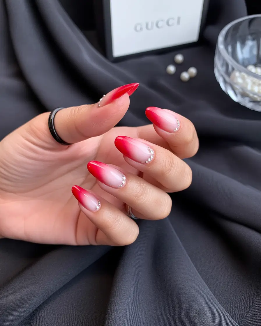 Bold Red Nails for Summer 2025 Vibes Soft Ombre Cherry Fade With Pearls