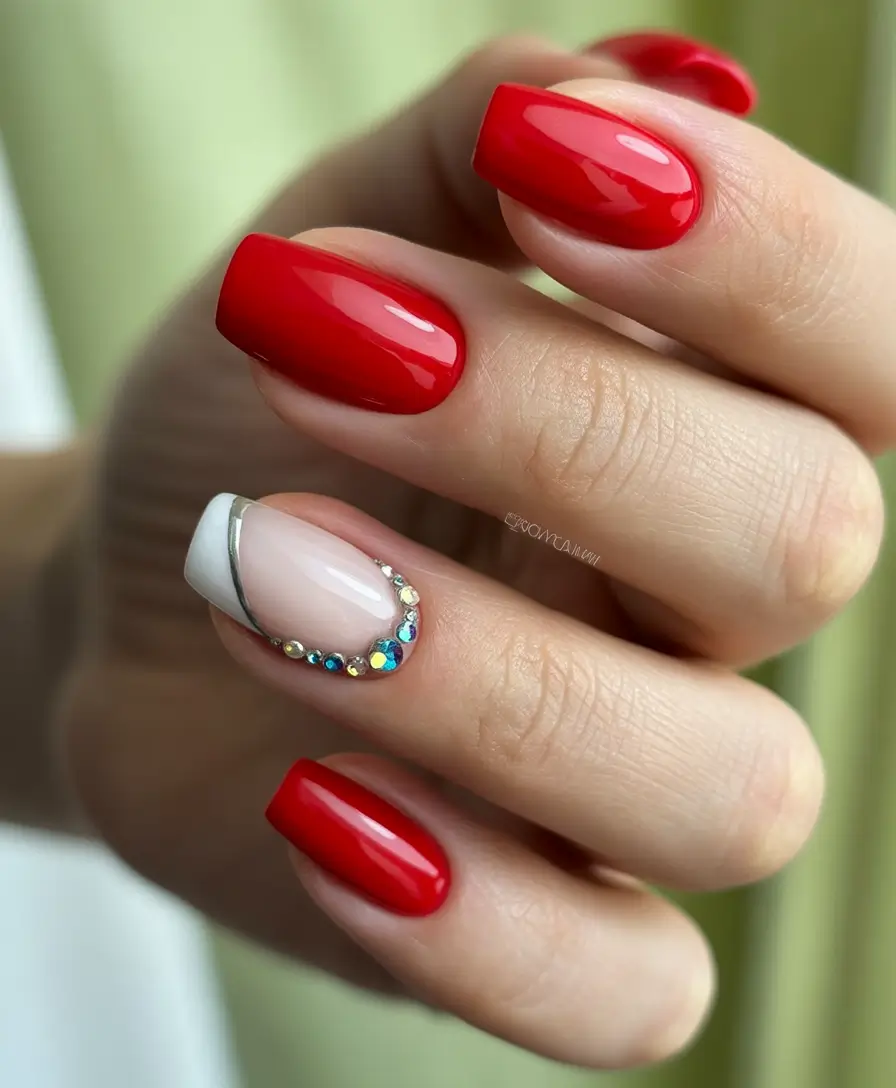 Bold Red Nails for Summer 2025 Vibes Red Gloss with Crystal Chic