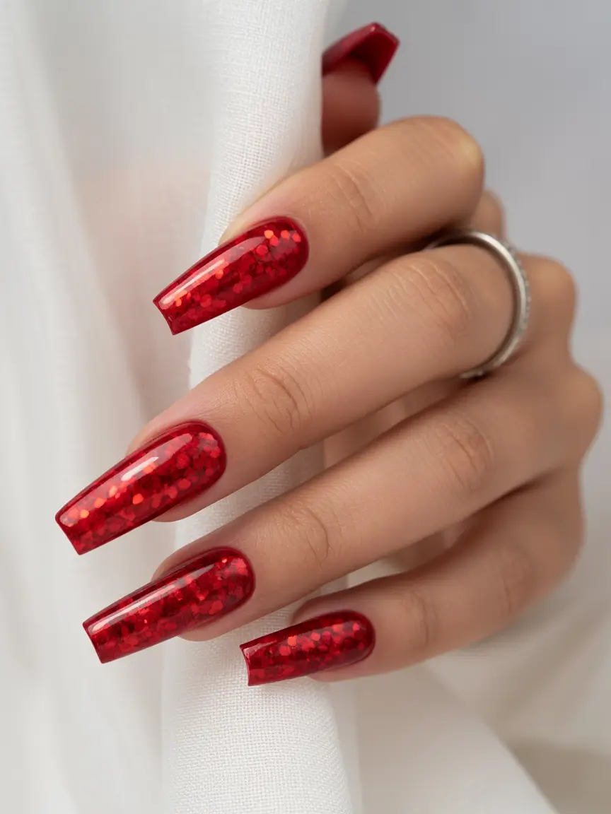 Bold Red Nails for Summer 2025 Vibes Glitter Bomb Drama