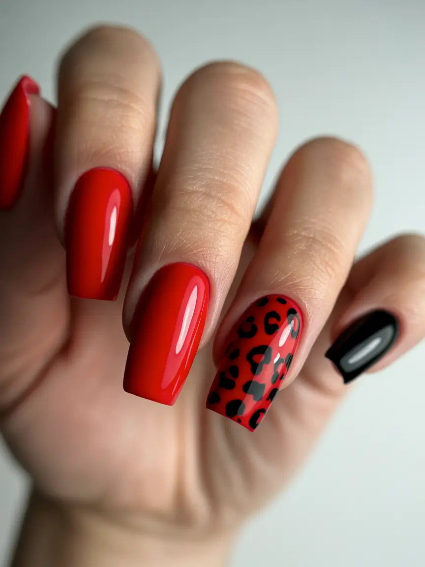 Bold Red Nails for Summer 2025 Vibes Leopard Print Power Clash
