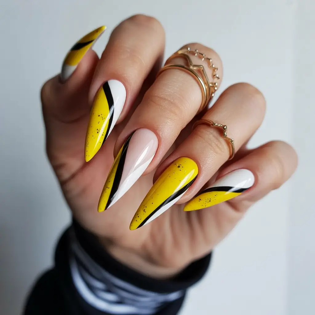 Bright Yellow Nails Made for Summer 2025 Graphic Chic: High-Voltage Geometry