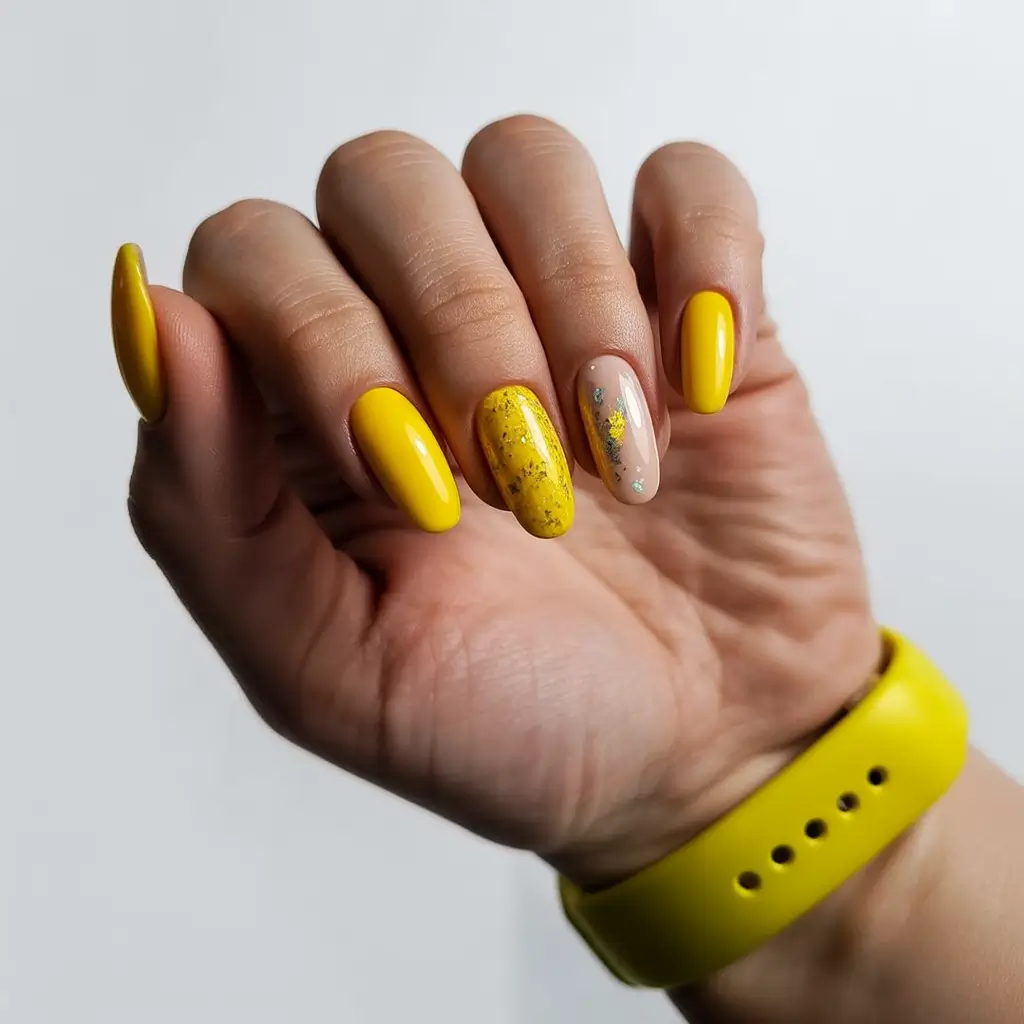 Bright Yellow Nails Made for Summer 2025 Summer Lemonade with a Hint of Sparkle