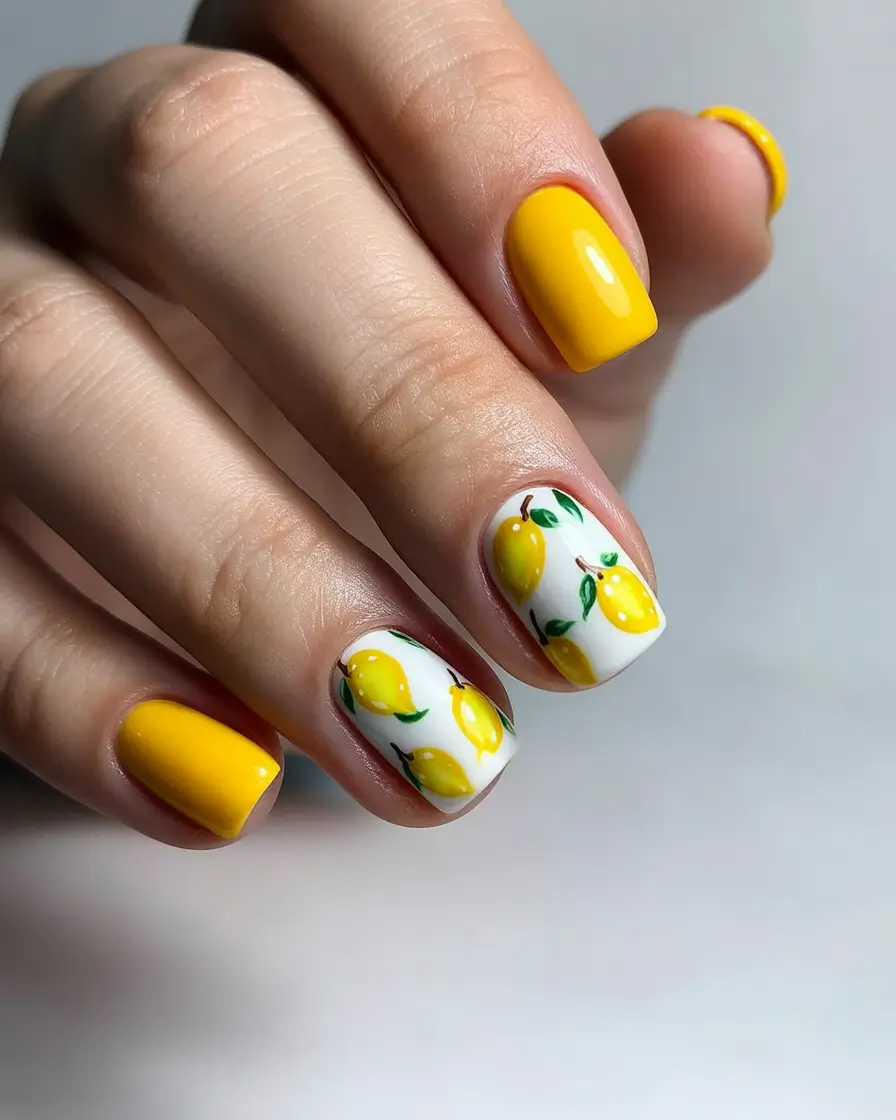 Bright Yellow Nails Made for Summer 2025 Lemon Art with a Playful Twist