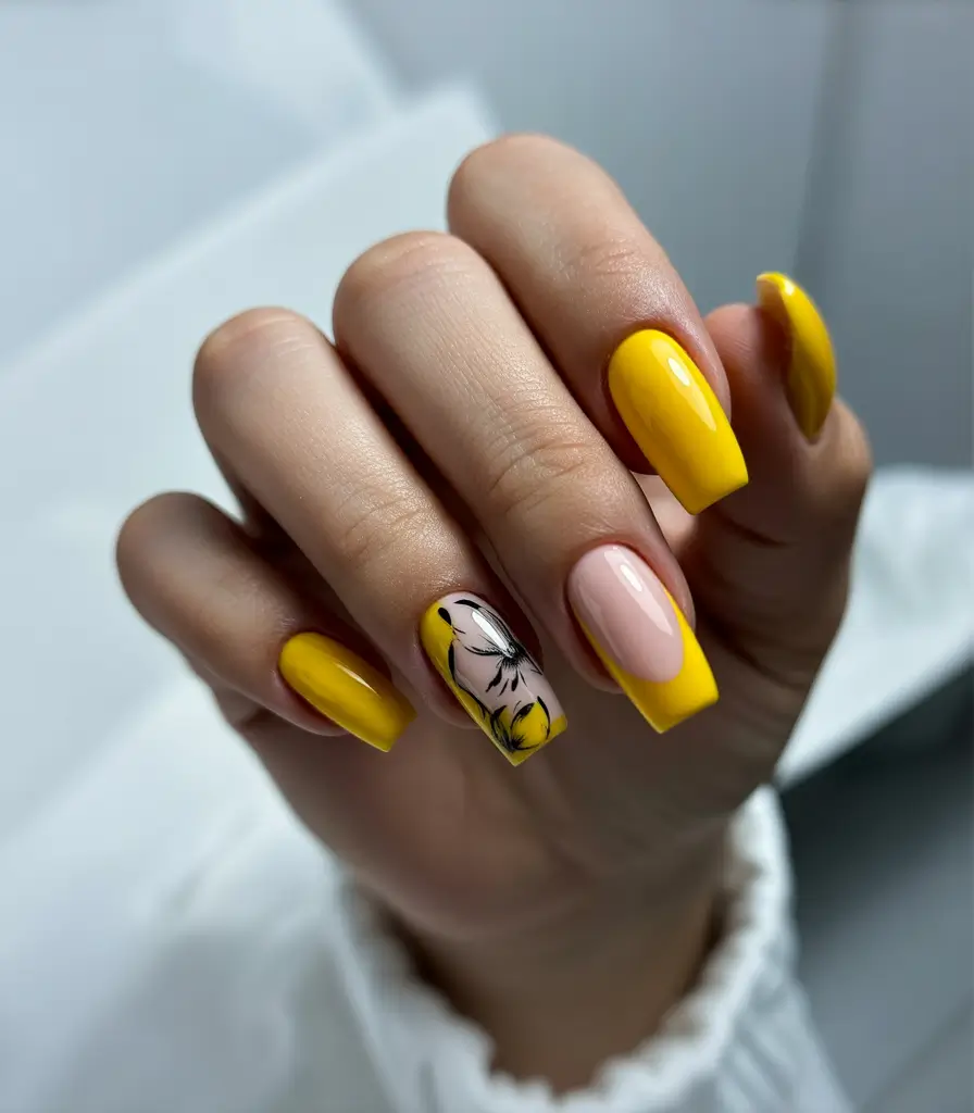 Bright Yellow Nails Made for Summer 2025 Vivid Petals and Sunny Pops of Contrast