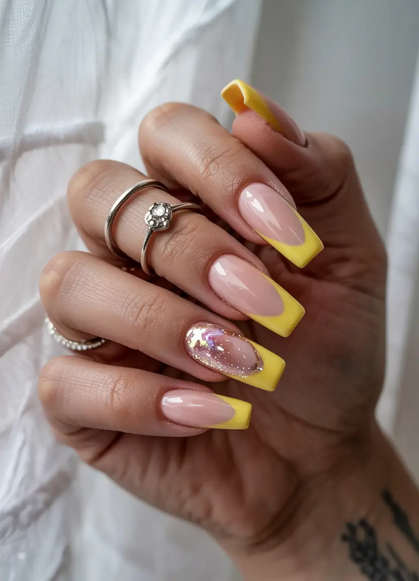 Bright Yellow Nails Made for Summer 2025 French Tips with a Lemon-Twist and Chrome Pop