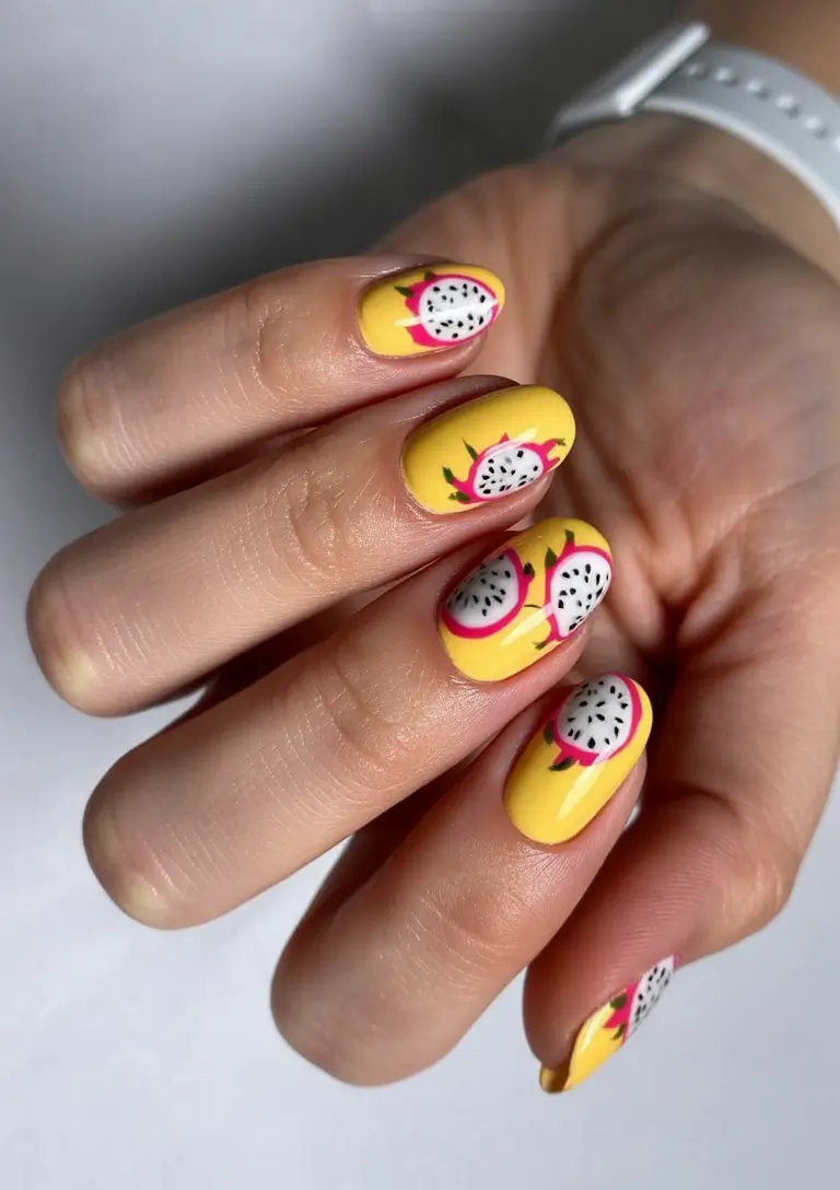 Bright Yellow Nails Made for Summer 2025 Tropical Fruit Punch on Your Fingertips