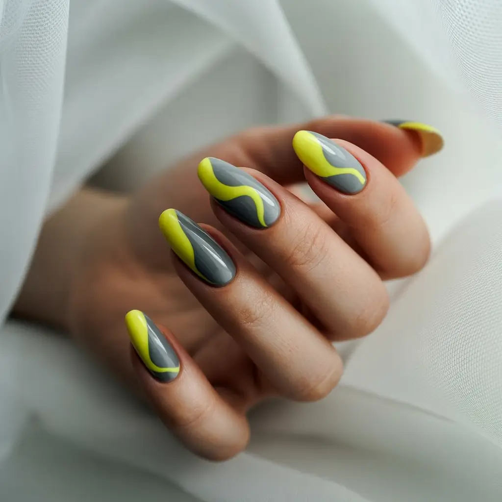 Bright Yellow Nails Made for Summer 2025 Abstract Curves in Moody Yellow