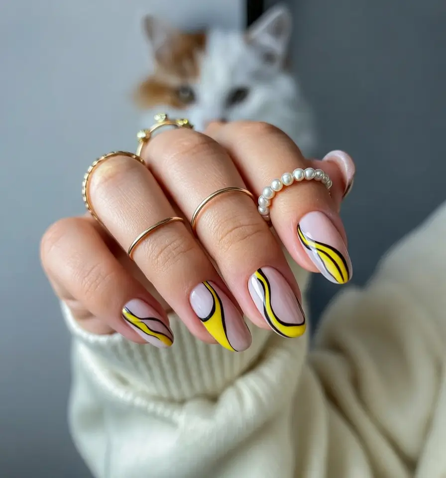 Bright Yellow Nails Made for Summer 2025 Pop-Art Waves in a Retro Mood