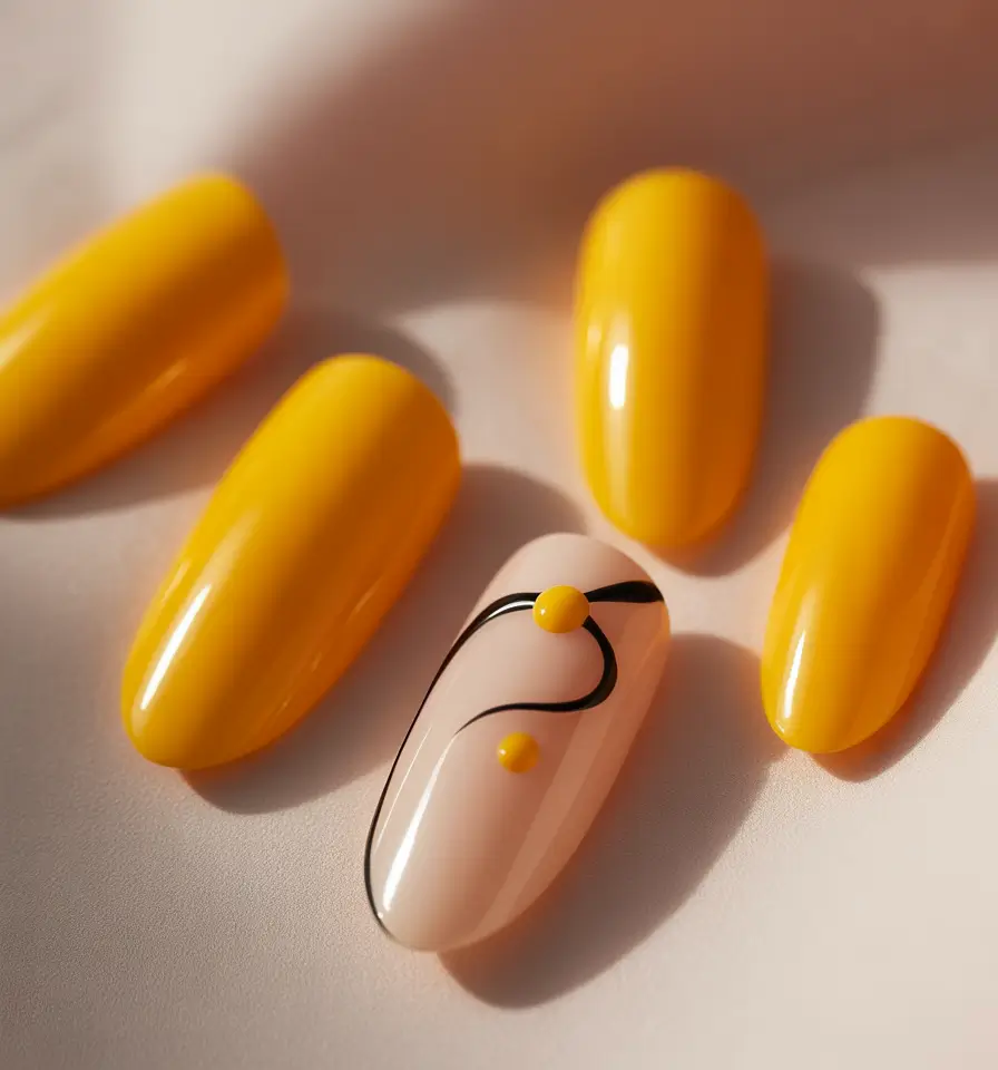 Bright Yellow Nails Made for Summer 2025 Minimal Meets Bold in an Abstract Dot
