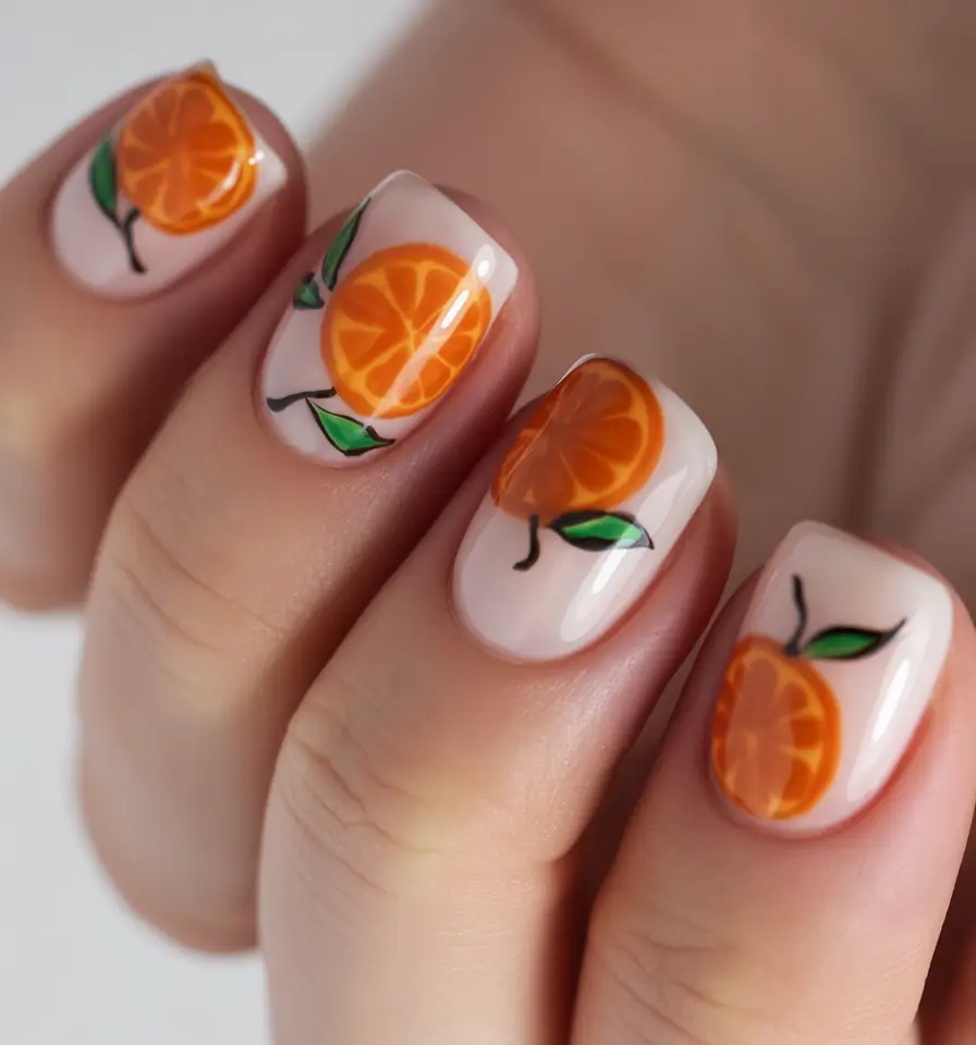 Chic Acrylic Nail Ideas for Summer 2025 Fresh Citrus Vibes with Tangerine Slices