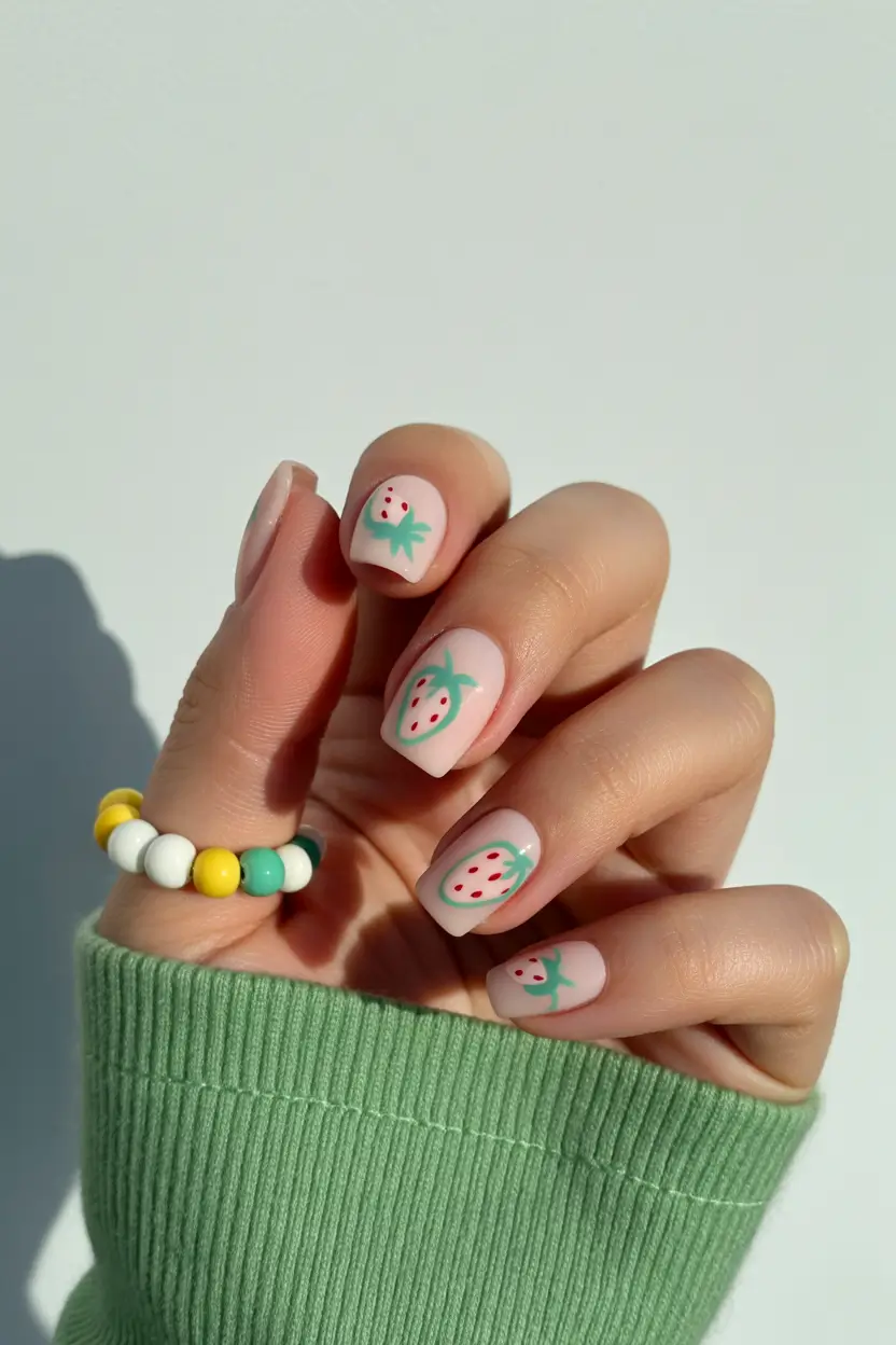 Chic Acrylic Nail Ideas for Summer 2025 Sugar-Sweet Strawberry Delight