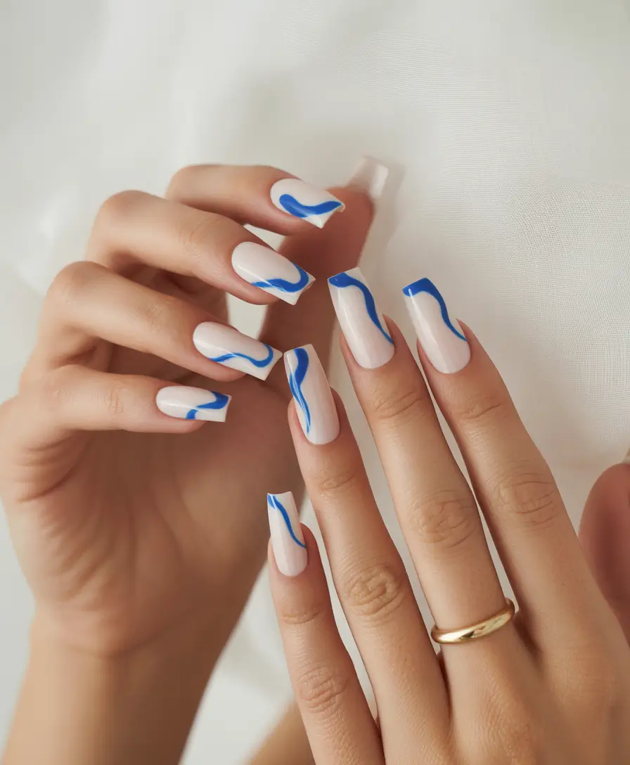 Chic Acrylic Nail Ideas for Summer 2025 Wavy French Tips with a Twist