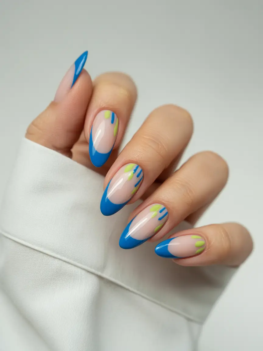 Chic Acrylic Nail Ideas for Summer 2025 Bold Blue Tips with Neon Accents