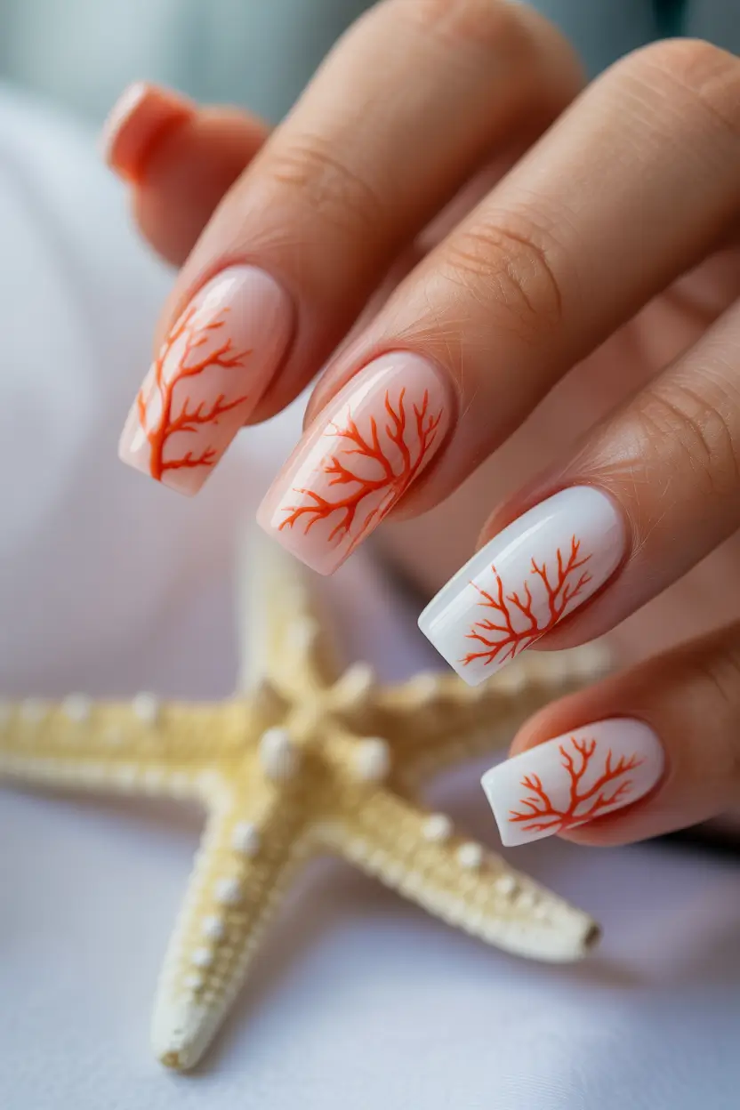 Chic Acrylic Nail Ideas for Summer 2025 Coral Reef-Inspired Summer Vibes