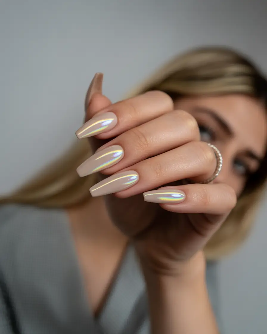 Coffin Nails That Slay Summer 2025 - Champagne Chrome Glow