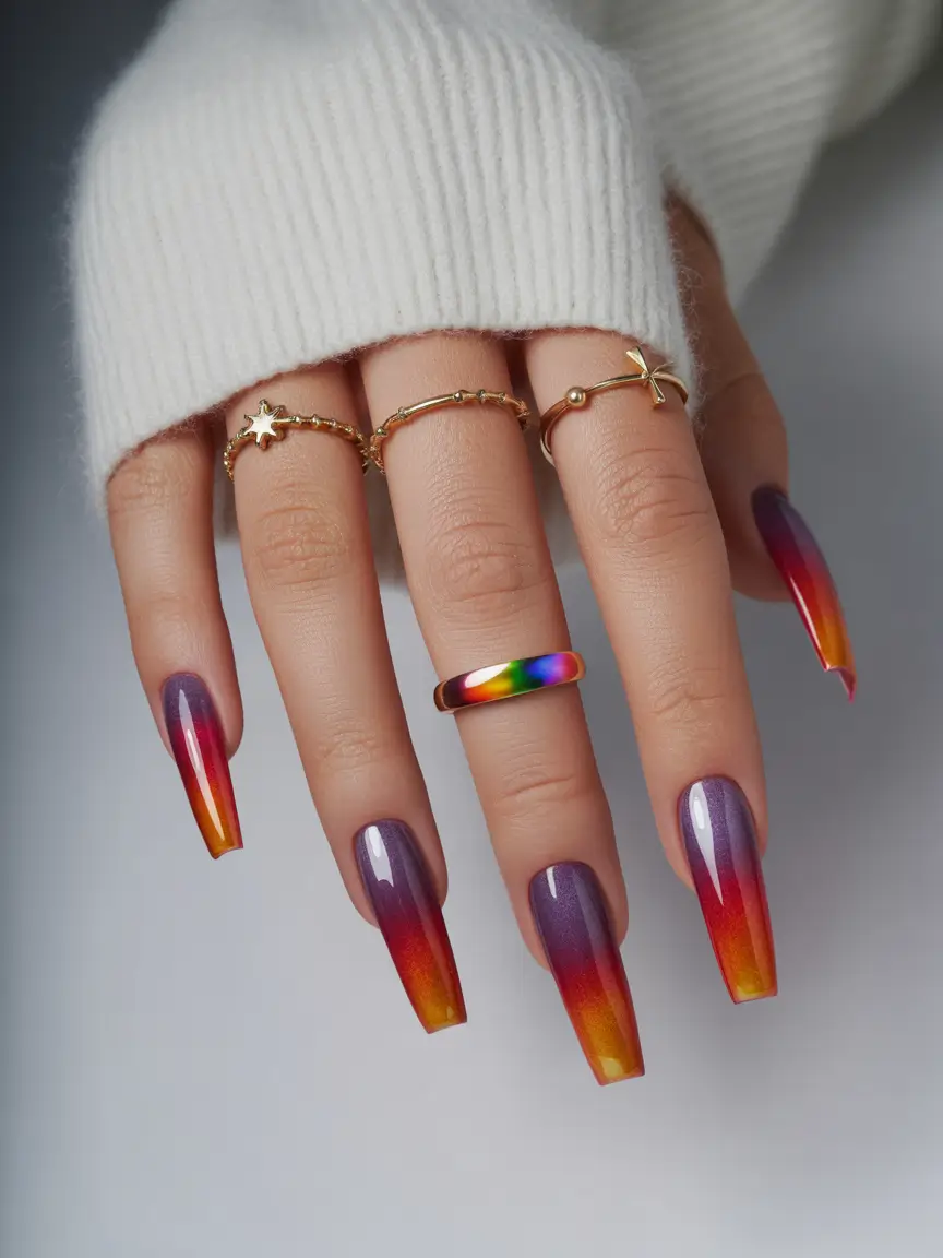 Coffin Nails That Slay Summer 2025+Sunset Heat Ombre in Burnt Citrus