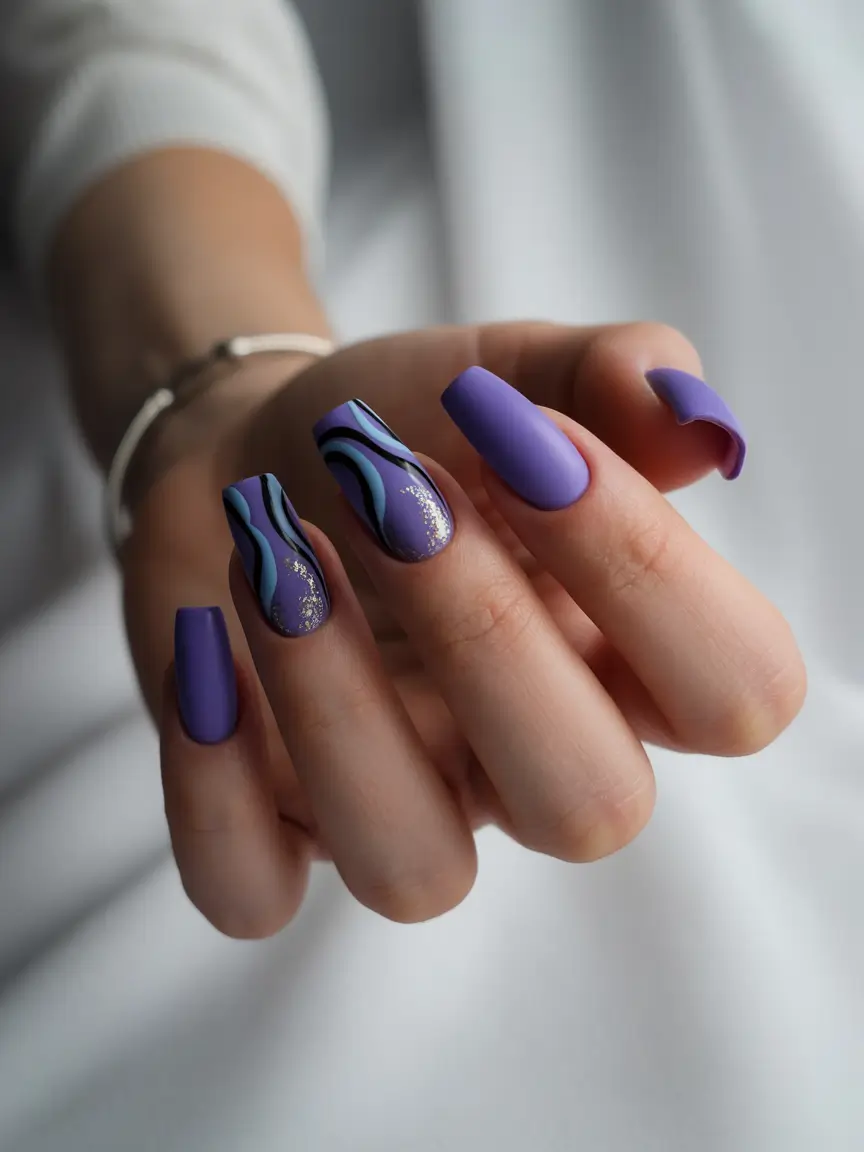 Coffin Nails That Slay Summer 2025 - Electric Orchid with Abstract Waves