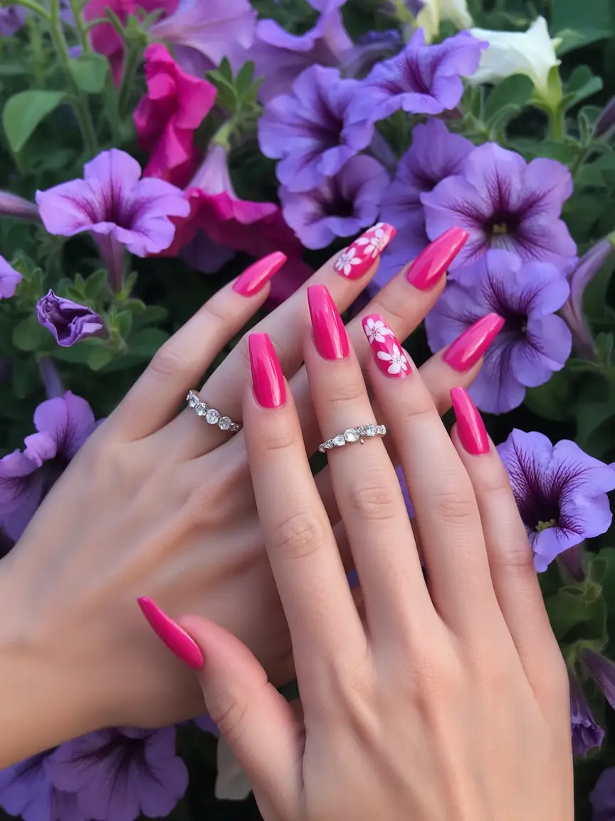 Coffin Nails That Slay Summer 2025 - Hot Pink Summer Bloom