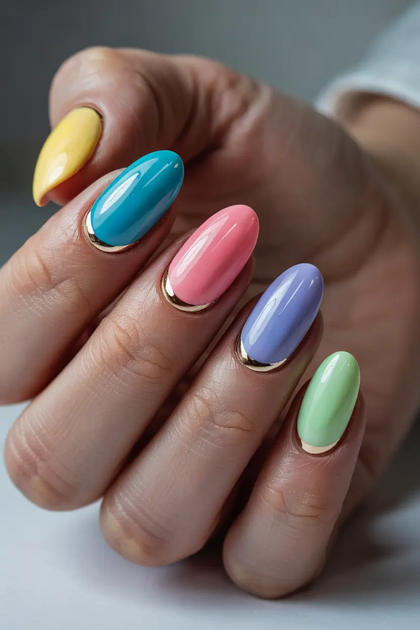 Colorful Summer Nails to Try in 2025 Gilded Pastels with a Luxe Base