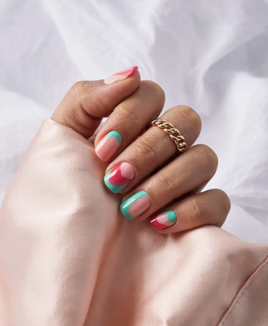 Colorful Summer Nails to Try in 2025 Wave-Tipped Pop Art Chic