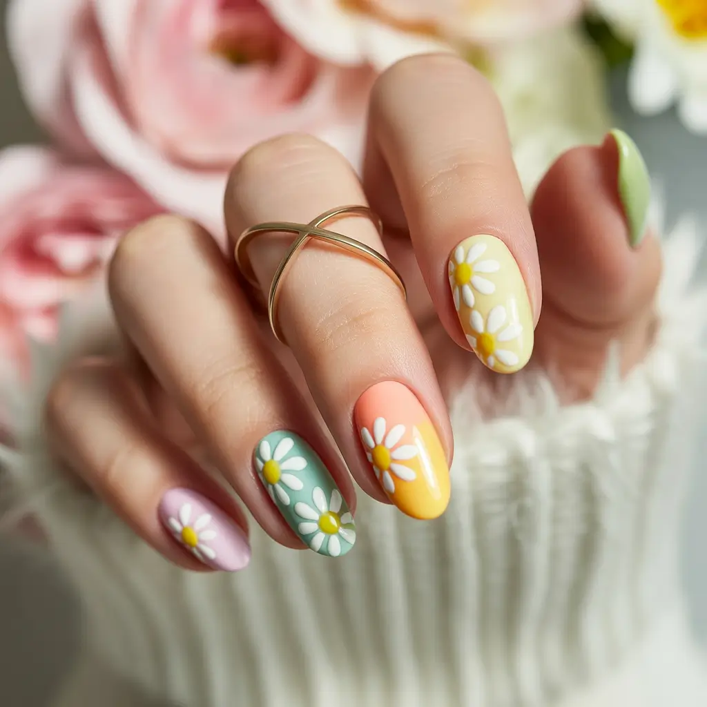 Colorful Summer Nails to Try in 2025 Daisy Chain Dream in Pastel
