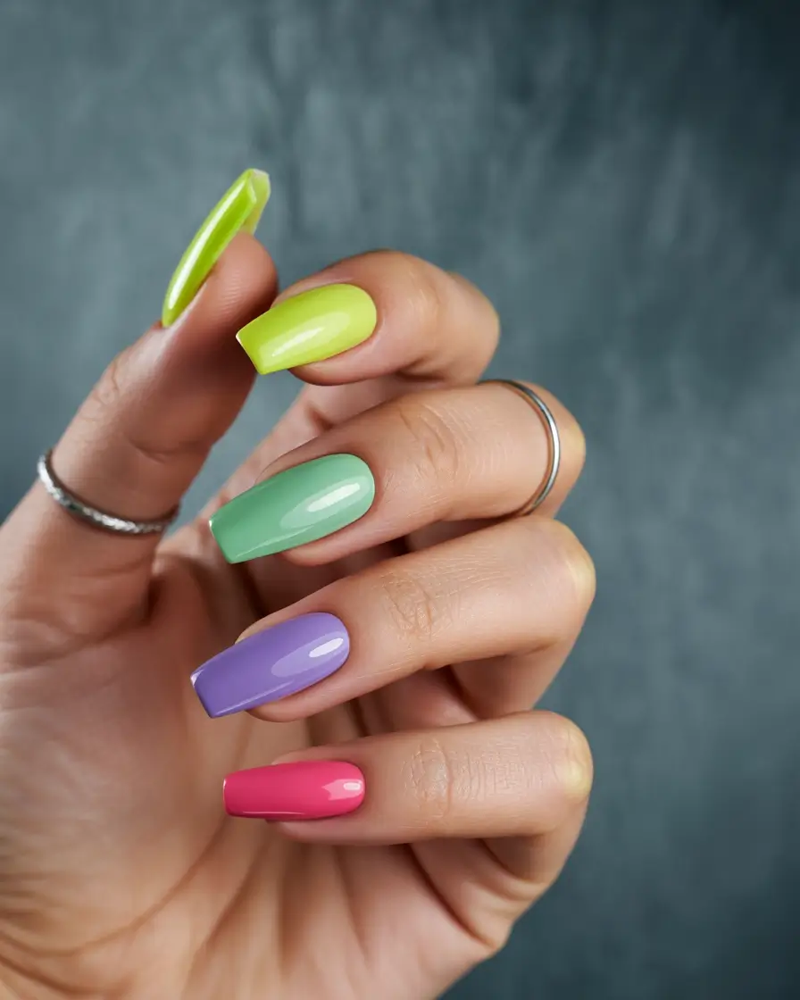 Colorful Summer Nails to Try in 2025 Candy-Coated Blocks: Summer Rainbow Squares