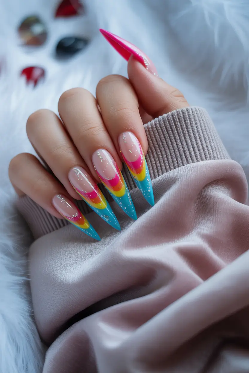 Colorful Summer Nails to Try in 2025 Retro Rainbow Tips with a Modern Twist