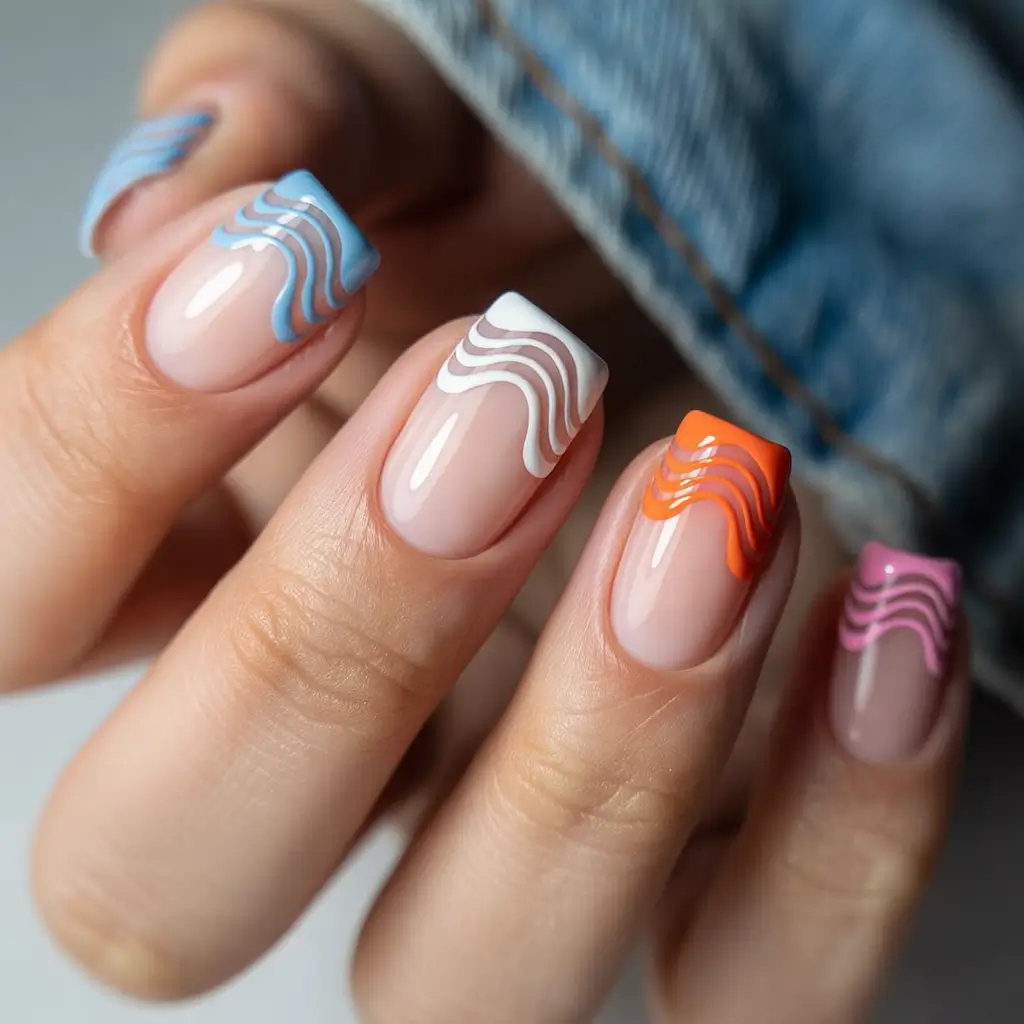 Colorful Summer Nails to Try in 2025 Swirl French with a Twist