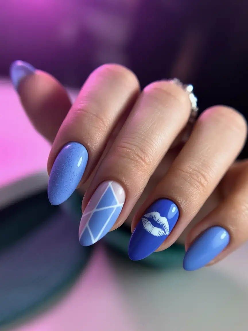 Cool Blue Nail Ideas for Summer 2025 Geometric Kisses and Matte Coolness
