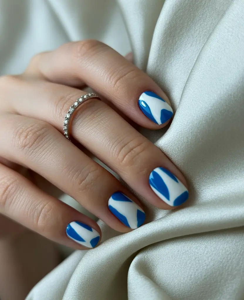 Cool Blue Nail Ideas for Summer 2025 Retro Triangles on Sky Blue