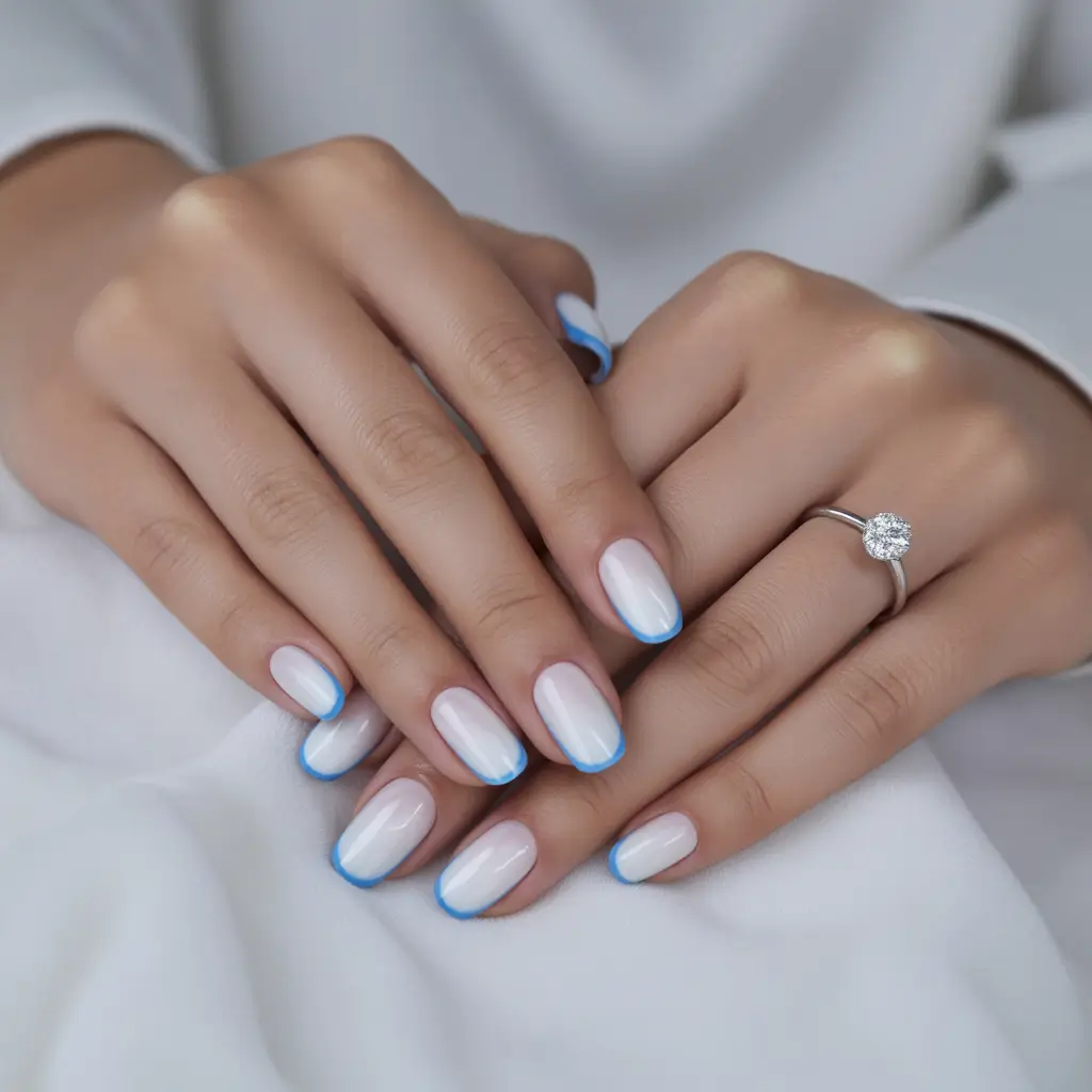 Cool Blue Nail Ideas for Summer 2025 Frosted Blue French with a Twist