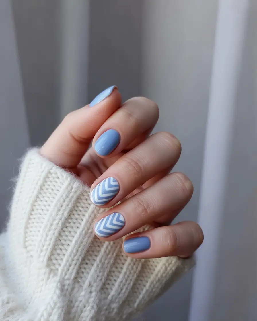 Cool Blue Nail Ideas for Summer 2025 Chevron Chic with Short Length Confidence