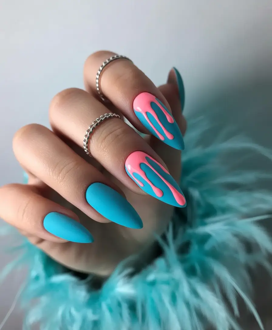 Cute Summer Nail Inspo for 2025 Melting Sorbet in Blue & Pink