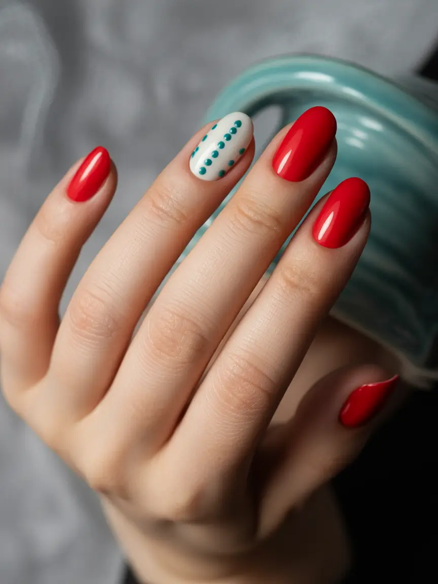 Cute Summer Nail Inspo for 2025 Polka Dots with a Punch of Red