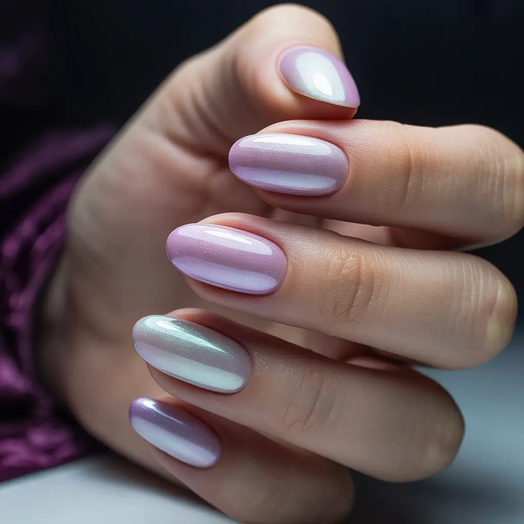 Cute Summer Nail Inspo for 2025 Shimmer Lilac Meets Pearly Glow