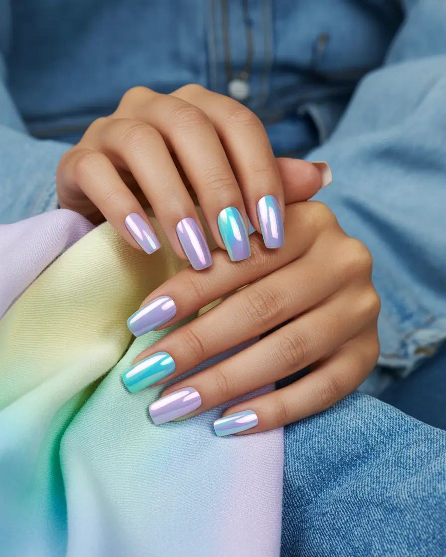 Cute Summer Nail Inspo for 2025 Chrome Pastel Mirror Shine