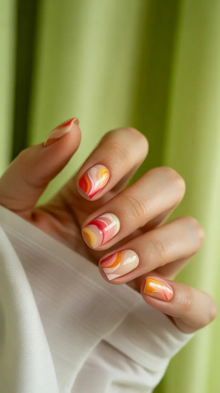 Cute Summer Nail Inspo for 2025 - Retro Sunrise Waves