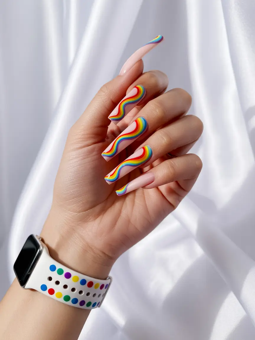 Cute Summer Nail Inspo for 2025 - Rainbow Ribbon Drama
