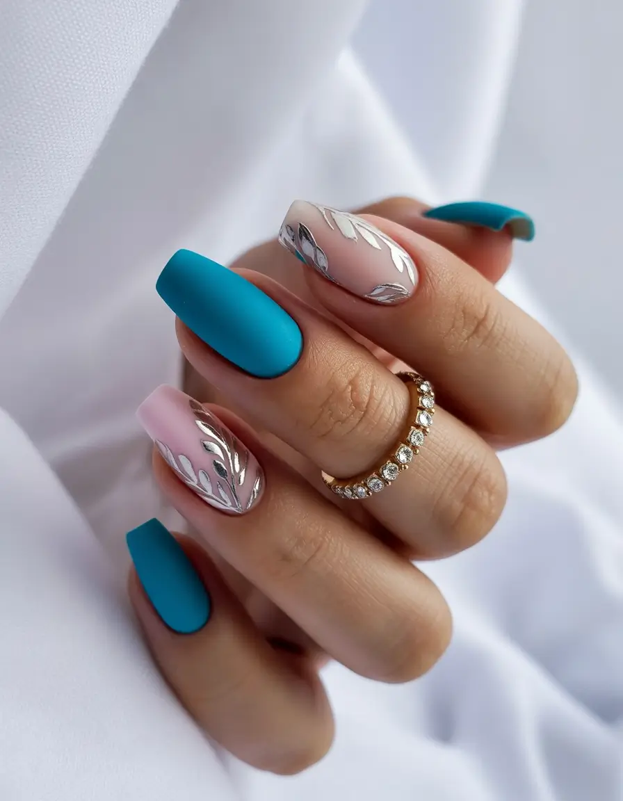 Cute Summer Nail Inspo for 2025 - Metallic Meets Matte in Ocean Blue