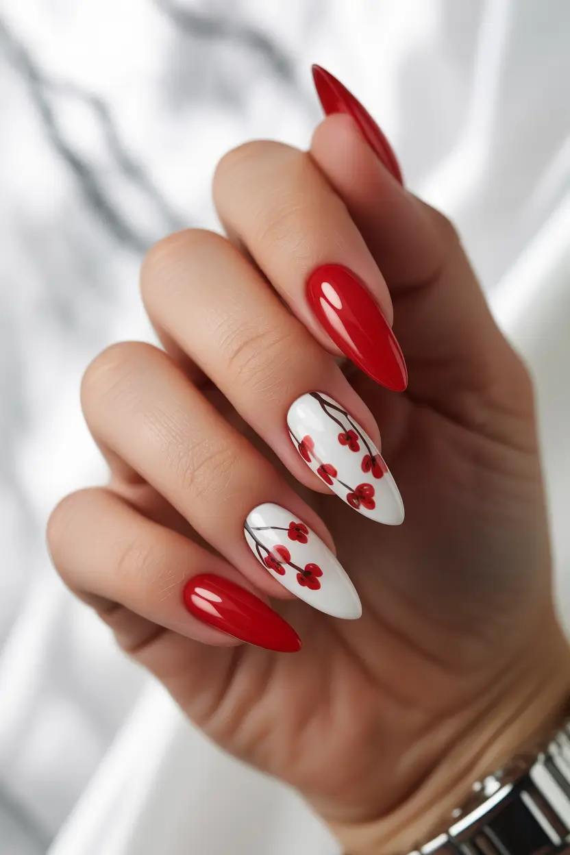 Cute Summer Nail Inspo for 2025 Cherry Blossom Red with a Sharp Twist